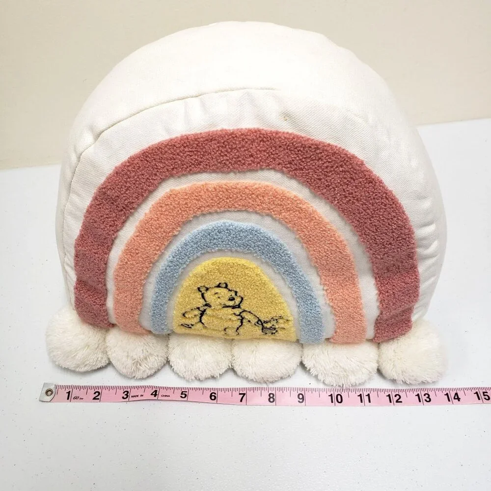 Disney Store Winnie the Pooh Piglet Rainbow Pillow Cushion Pom Poms